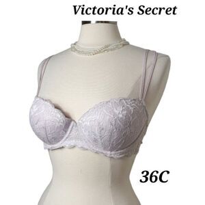 Victorias Secret 36C Pink Demi Push-Up Bra Lace Underwired Adjustable Straps